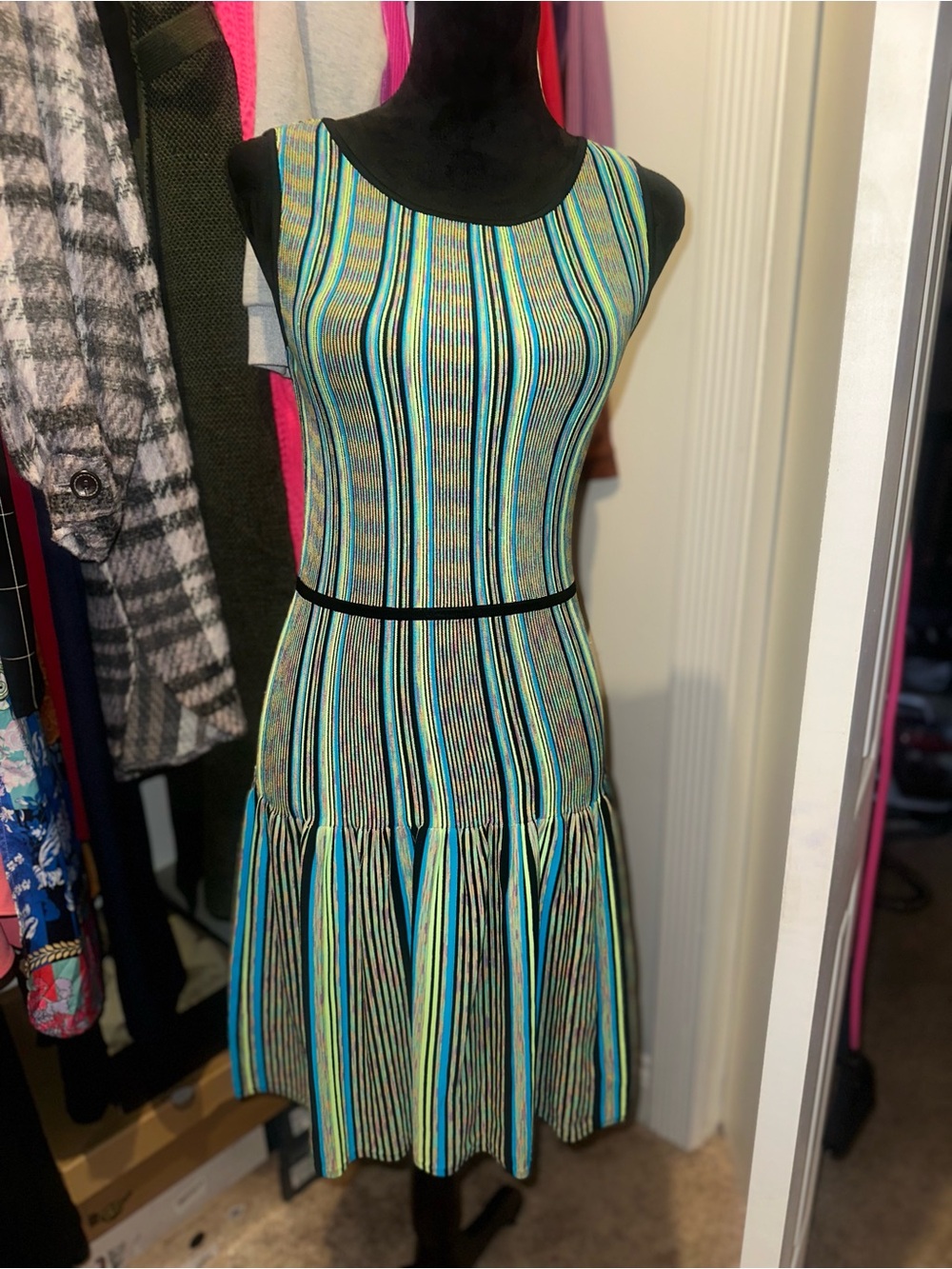 Striped Tank Midi Dress in Green and Blue